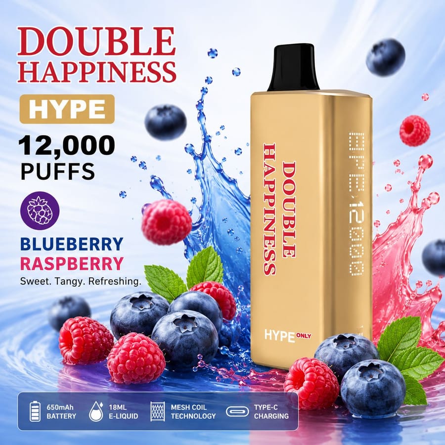 DOUBLE HAPPINESS HYPE BLUEBERRY RASPBERRY – 12000 PUFFS